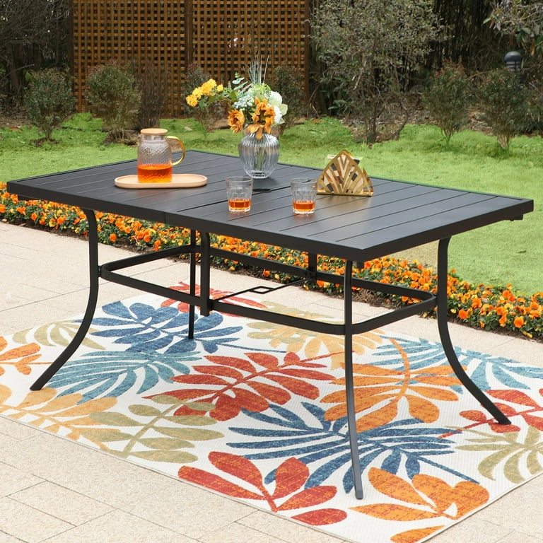 High garden black steel rectangular outdoor patio dining table deals