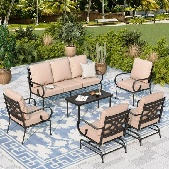 Sophia & William Metal Patio Furniture Set Outdoor Sectional Conversation Set, Beige