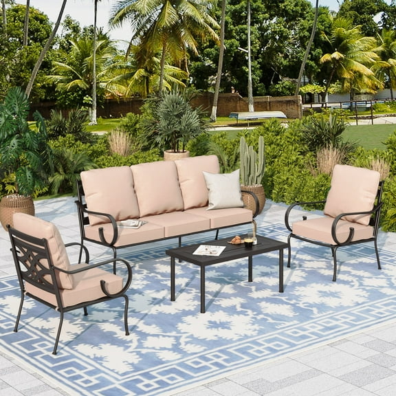 Sophia & William Metal Patio Furniture Set Outdoor Sectional Conversation Set, Beige