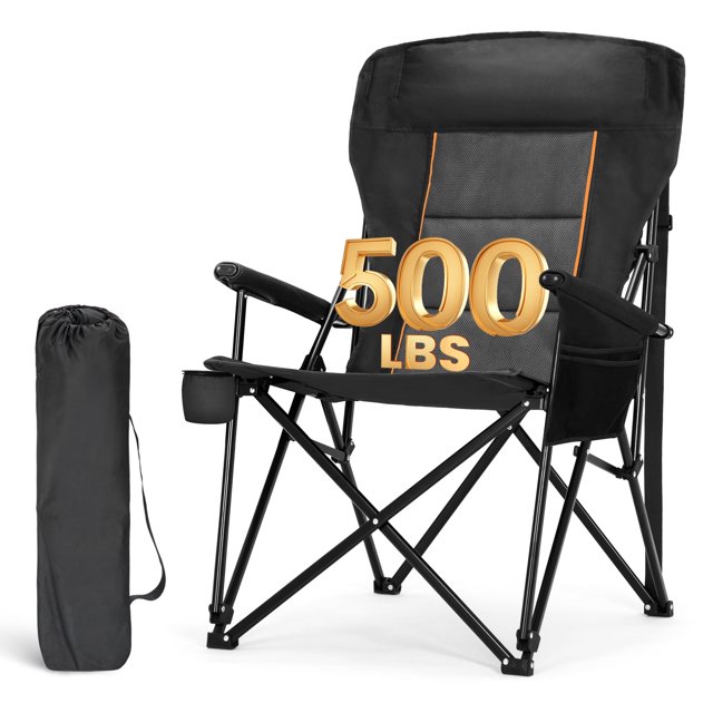 Sophia & William Oversized Camping Chair Heavy Duty High Back Camping Chairs 500lbs Capacity Folding Lawn Chairs with Cup Holder, Portable for Outdoor, Beach and Picnic, Black