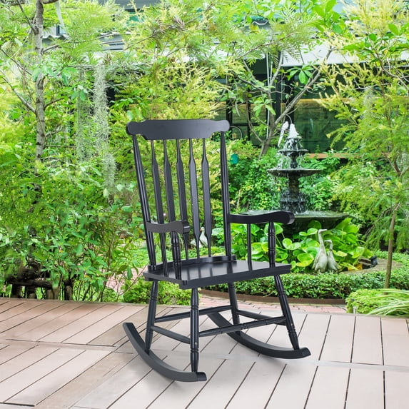 Sophia & William Outdoor Oiled Acacia Wood Rocking Chair Highback Patio Rocker for Garden - Black
