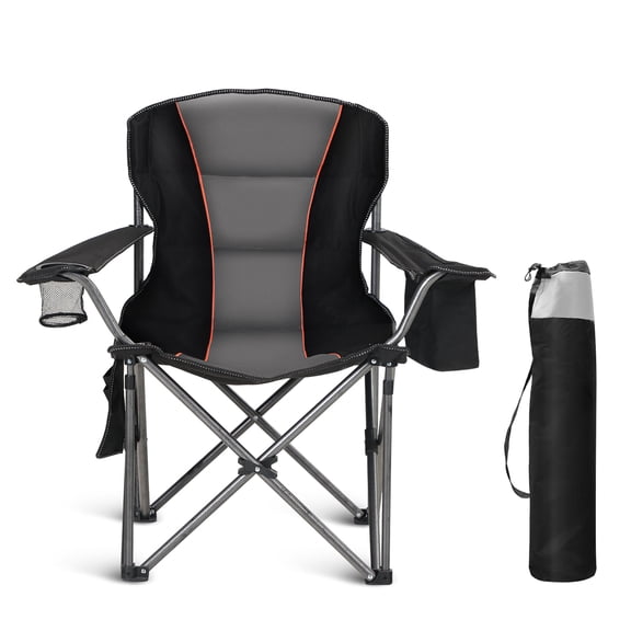 Sophia & William Oversized Camping Chair Heavy-Duty Steel Frame Supports 450Lbs, Foldable Outdoor Lawn Chair with Cup Holder for Backyard & Camping, Black