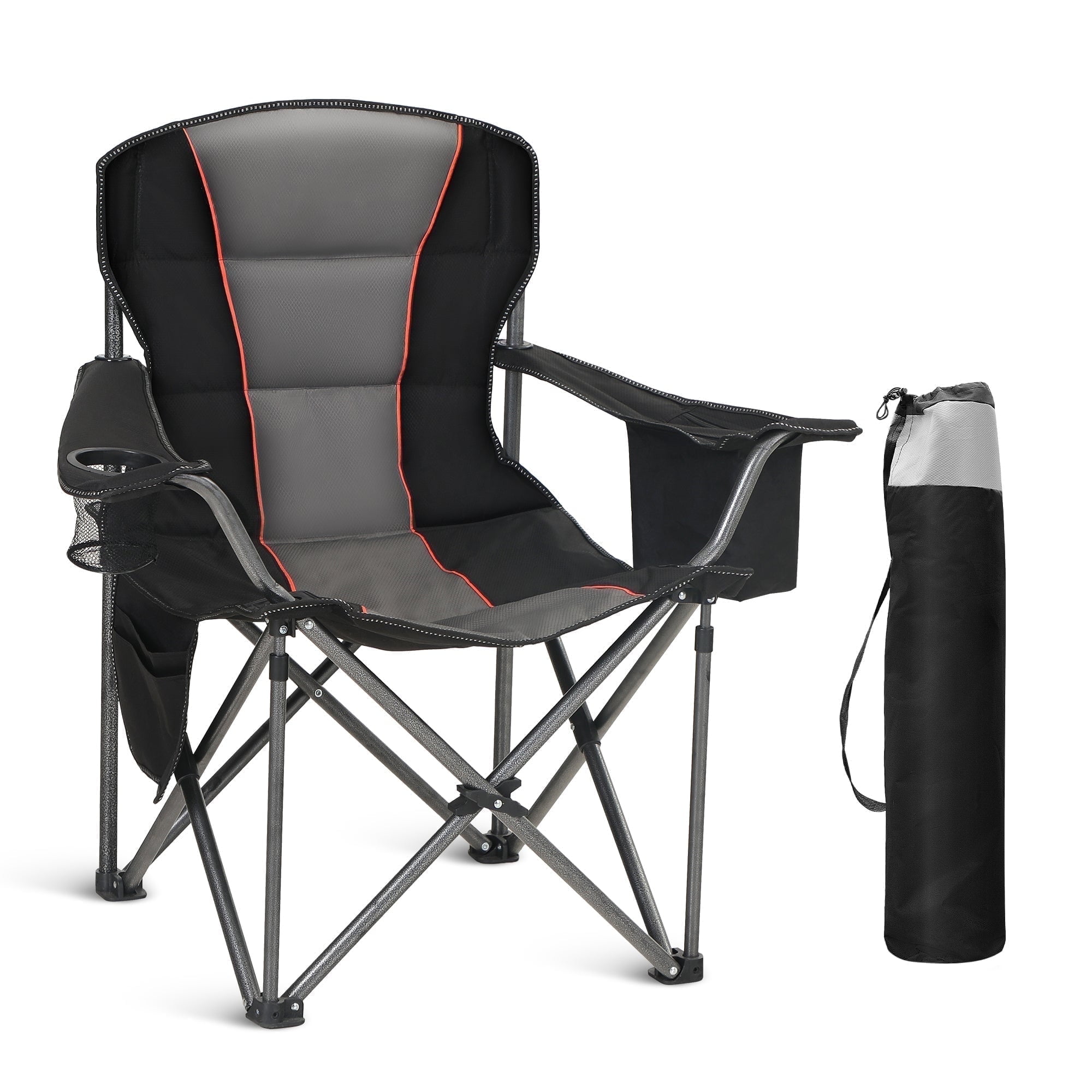 Sophia & William Oversized Camping Chair Heavy-Duty Steel Frame Supports 450Lbs, Foldable Outdoor Lawn Chair with Cup Holder for Backyard & Camping, Black