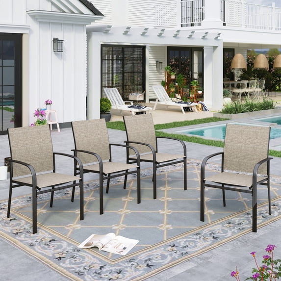 Sophia & William 4-Piece Textilene Outdoor Patio Dining Chair Set Metal Armchairs for Patio,Backyard,Brown