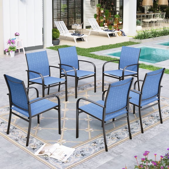 Sophia & William 6-Piece Outdoor Patio Dining Chairs Textilene Patio Metal Chairs for Garden, Backyard, or Poolside, Blue