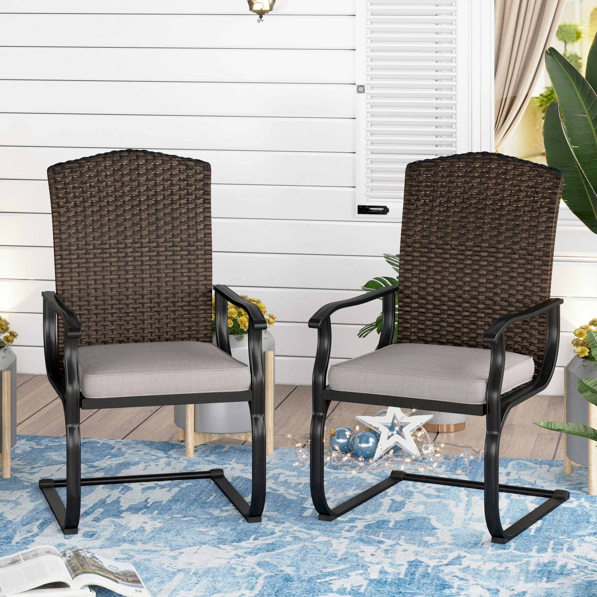 Sophia & William Outdoor Patio Dining Wicker Cspring Chairs with