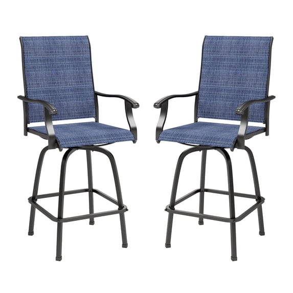 Sophia & William Outdoor Patio Metal Swivel Bar Stools Textilene Height Chairs Furniture Set of 2, Navy Blue