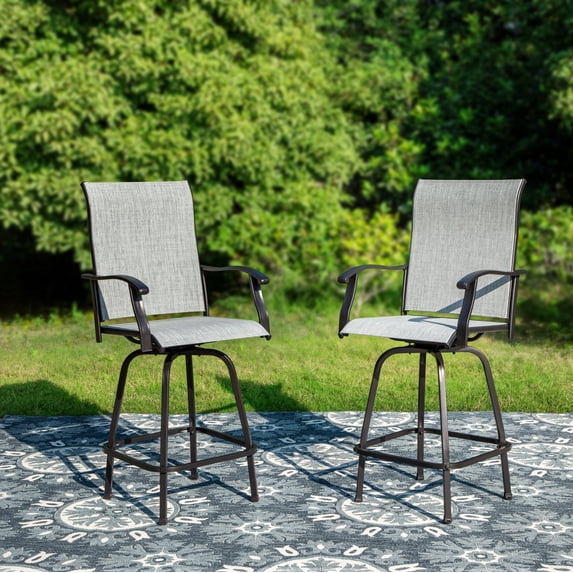 Sophia & William Outdoor Patio Metal Swivel Bar Stools Textilene Height Chairs Furniture Set of 2, Gray