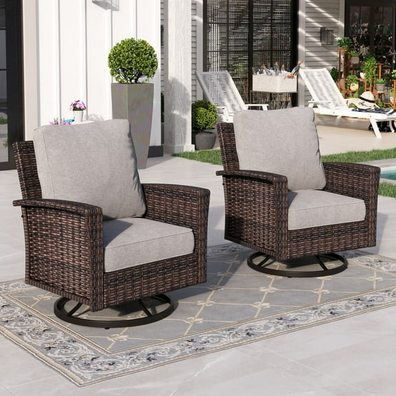 Sophia & William Outdoor Patio Wicker Swivel Chairs Set of 2 with 5.5" Thick Cushions, Light Grey