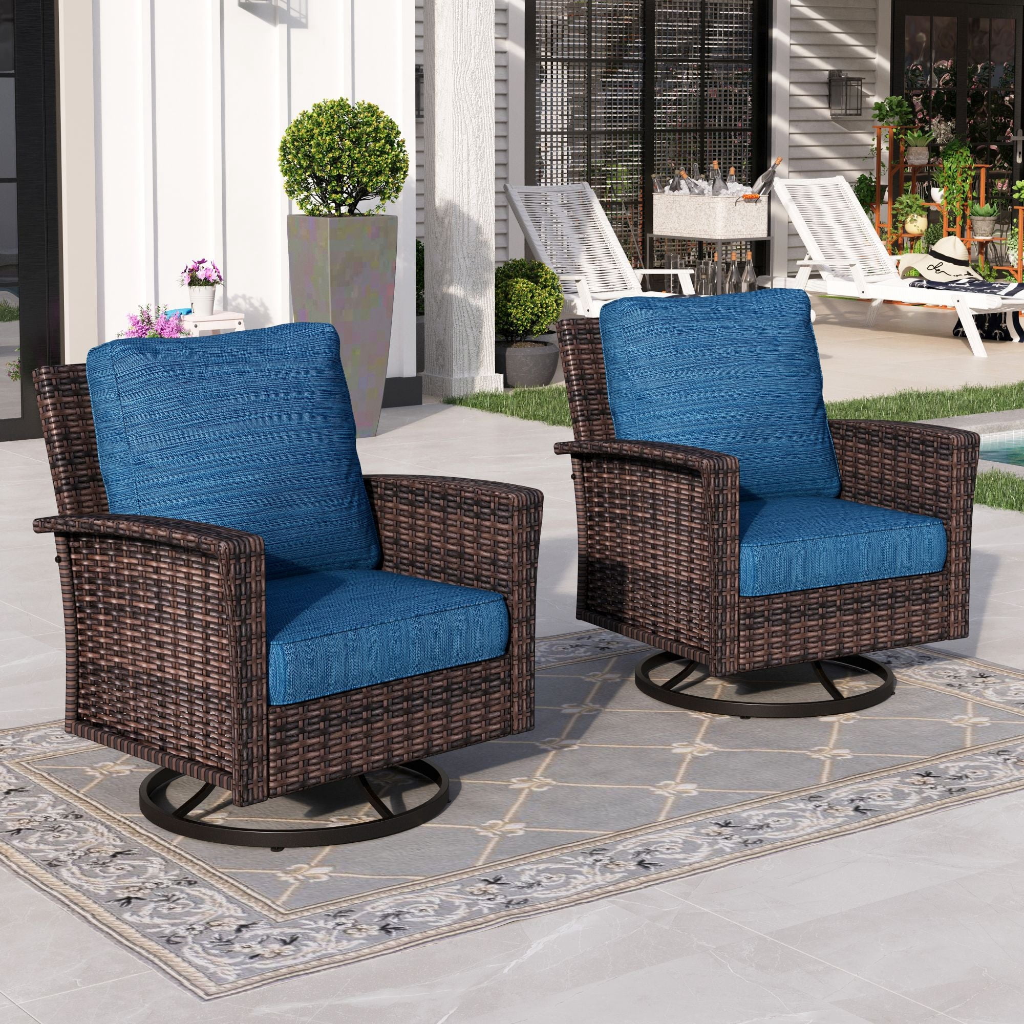 Sophia & William Outdoor Patio Wicker Swivel Chairs Set of 2 with