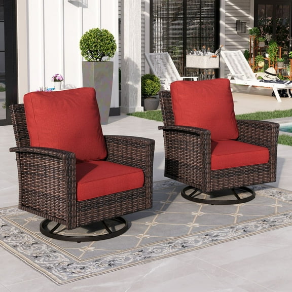 Sophia & William Outdoor Patio Wicker Swivel Chairs Set of 2 with 5.5" Thick Cushions, Red
