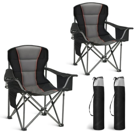 Sophia & William 2 Pack Oversized Camping Chair Heavy-Duty Steel Frame Supports 450Lbs, Foldable Outdoor Lawn Chair with Cup Holder for Backyard & Camping, Black