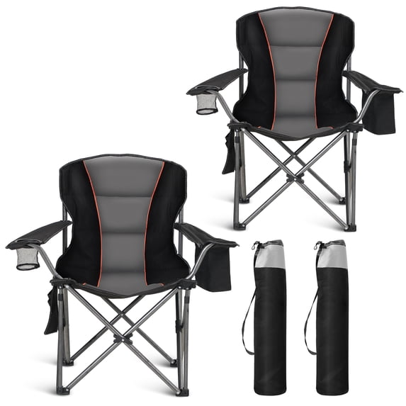 Sophia & William 2 Pack Oversized Camping Chair Heavy-Duty Steel Frame Supports 450Lbs, Foldable Outdoor Lawn Chair with Cup Holder for Backyard & Camping, Black