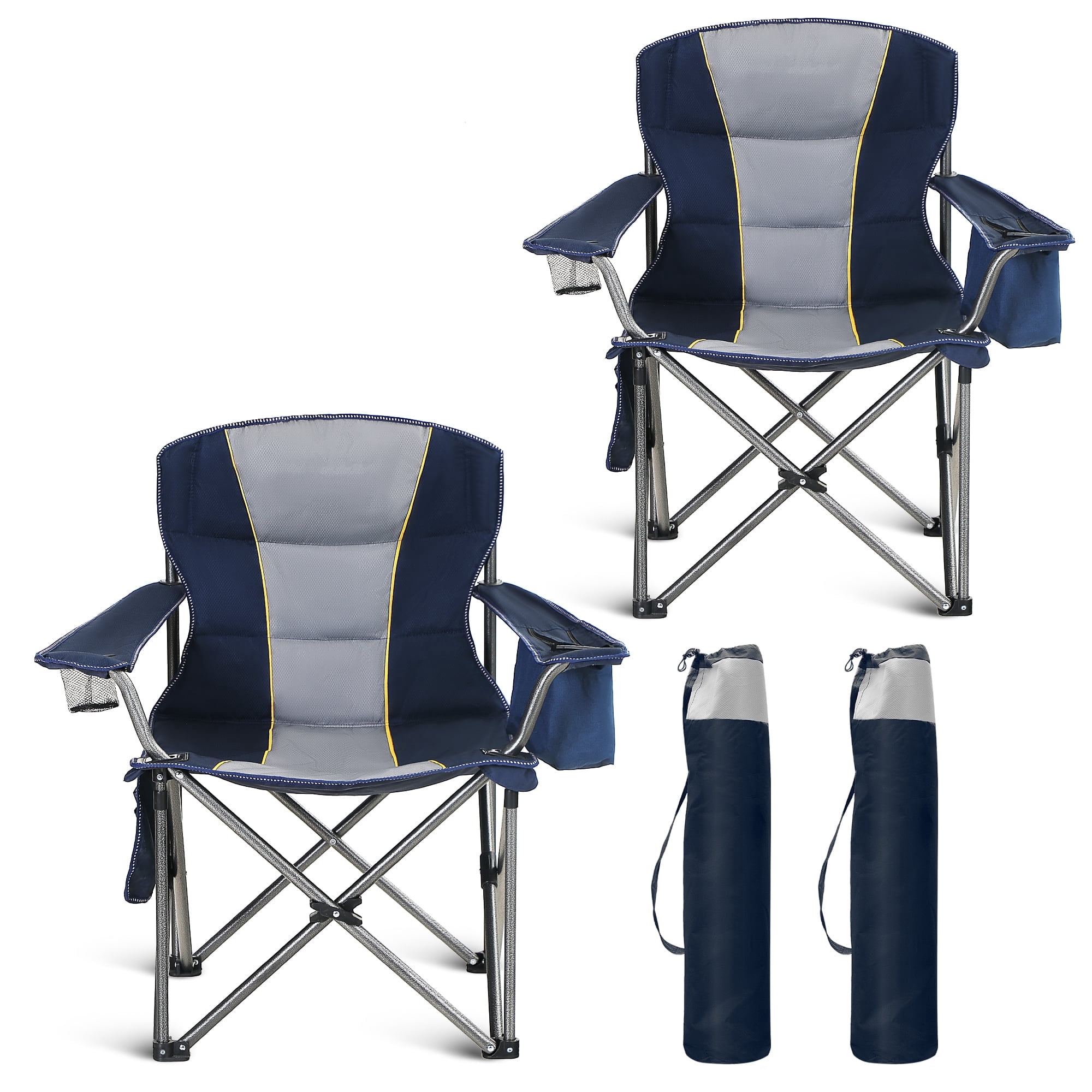 Sophia & William 2 Pack Oversized Camping Chair Heavy-Duty Steel Frame Supports 450Lbs, Foldable Outdoor Lawn Chair with Cup Holder for Backyard & Camping, Blue