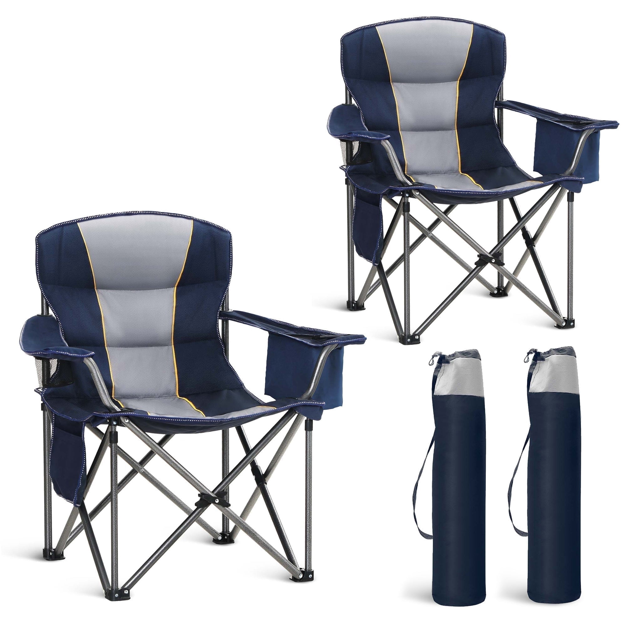 Sophia & William 2 Pack Oversized Camping Chair Heavy-Duty Steel Frame Supports 450Lbs, Foldable Outdoor Lawn Chair with Cup Holder for Backyard & Camping, Blue - Walmart.com