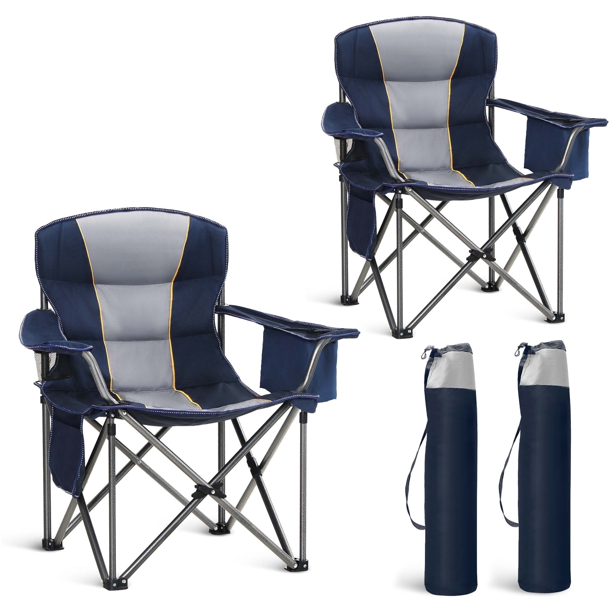 Sophia & William 2 Pack Oversized Camping Chair Heavy-Duty Steel Frame Supports 450Lbs, Foldable Outdoor Lawn Chair with Cup Holder for Backyard & Camping, Blue