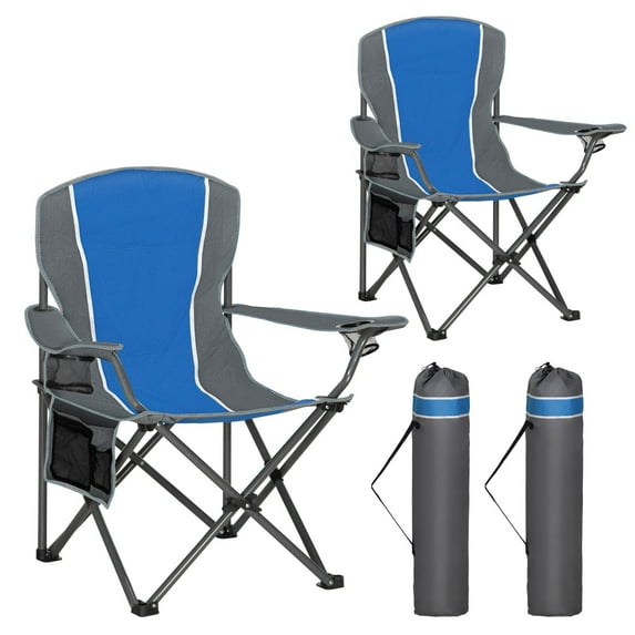 Sophia & William Oversized Camping Chair Outdoor Portable Folding Chair Heavy-Duty Steel Frame Support 350 lbs, 2 Pack, Blue