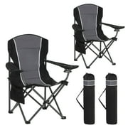 Sophia & William Oversized Camping Chair Outdoor Portable Folding Chair Heavy-Duty Steel Frame Support 350 Lbs, 2 Pack, Gray