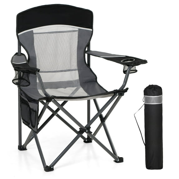 Sophia & William Oversized Camping Chair Portable Mesh Folding Chair with Cup Holder Supports up to 450Lbs for Outdoor, Fishing, Beach, Backyard, Black