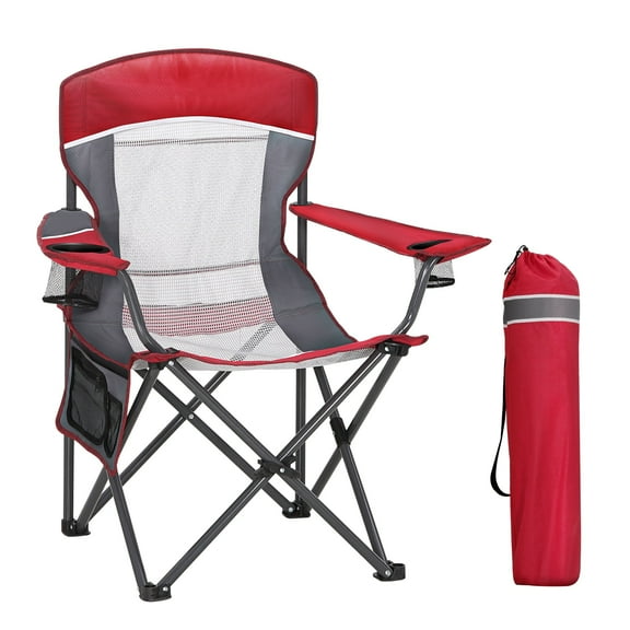 Sophia & William Oversized Camping Chair Portable Mesh Folding Chair with Cup Holder Supports up to 450Lbs for Outdoor, Fishing, Beach, Backyard, Red