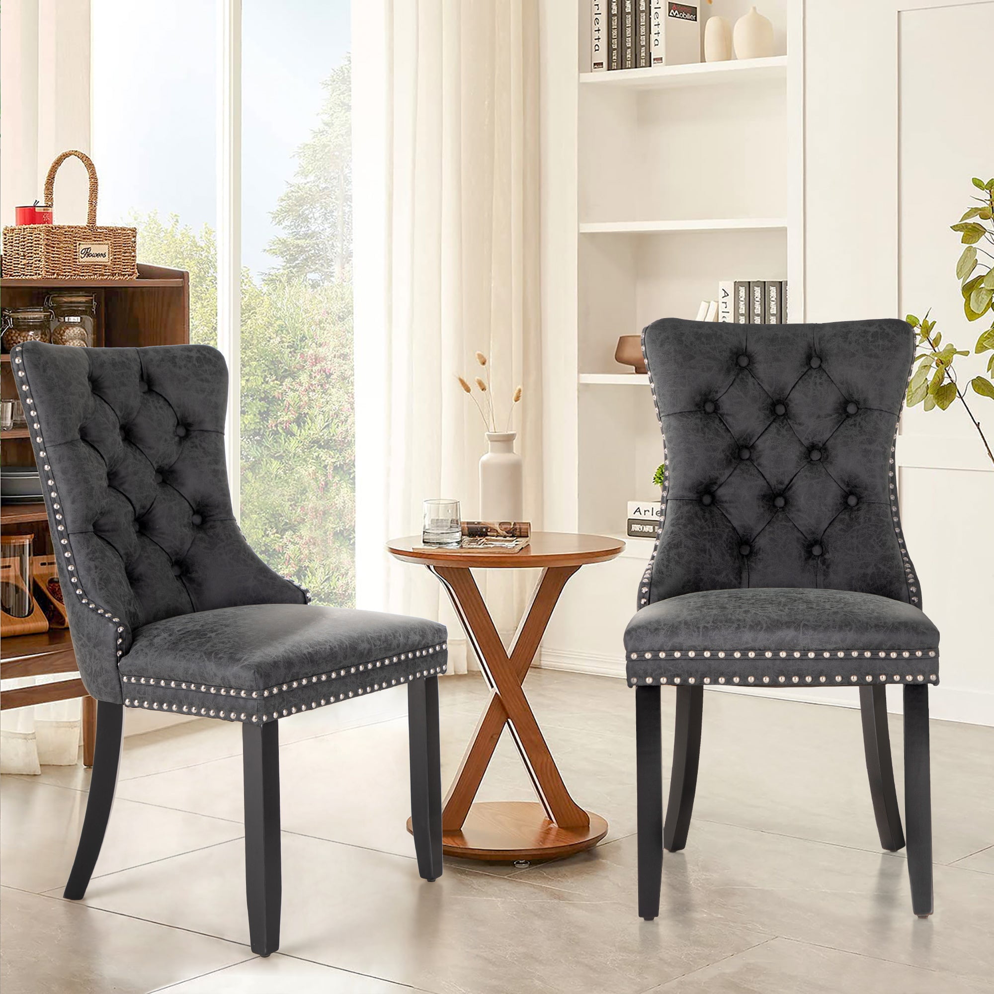 Sophia William PU Leather Upholstered Dining Chairs with Ring Back Set of 2 Gray Walmart Business Supplies