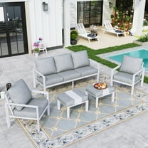 Sophia & William 7-Seat Patio Aluminum Conversation Set Outdoor White Frame Sofa & Table Furniture Set, Gray Cushions