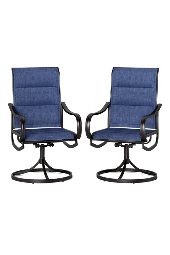 Patio Dining Swivel Chairs Outdoor Padded Textilene Chairs Set of 2, Blue