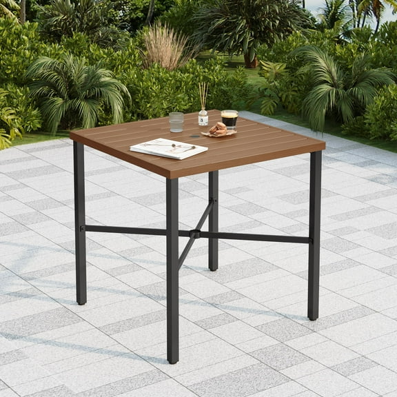 Sophia & William Patio Outdoor Bar Height Table 35.6" Square Metal Table with Umbrella Hole - Black