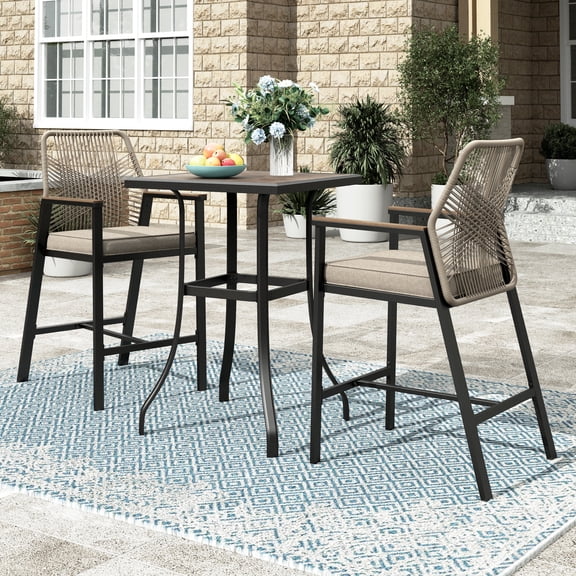 Sophia & William Patio Outdoor Bar Set Wicker Rattan Bar Height Stools & Table Furniture Bistro Set for 2