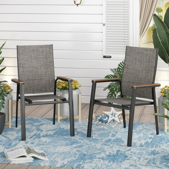 Sophia & William Patio Outdoor Dining Chairs Lightweight Aluminum Stackable Chairs Set of 2 - Gray
