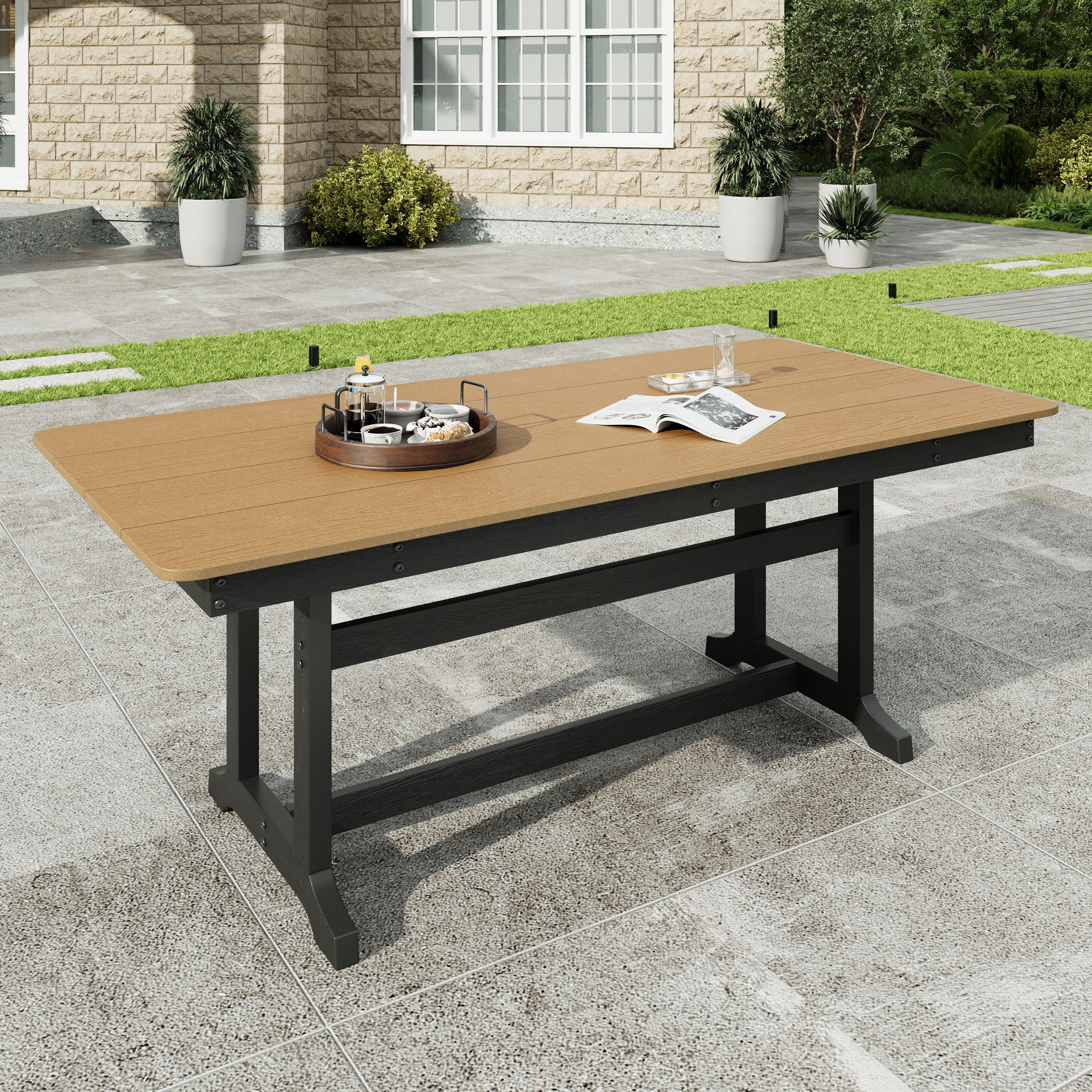 Sophia&William Patio Outdoor HDPE Dining Table Wood-grain Table ...