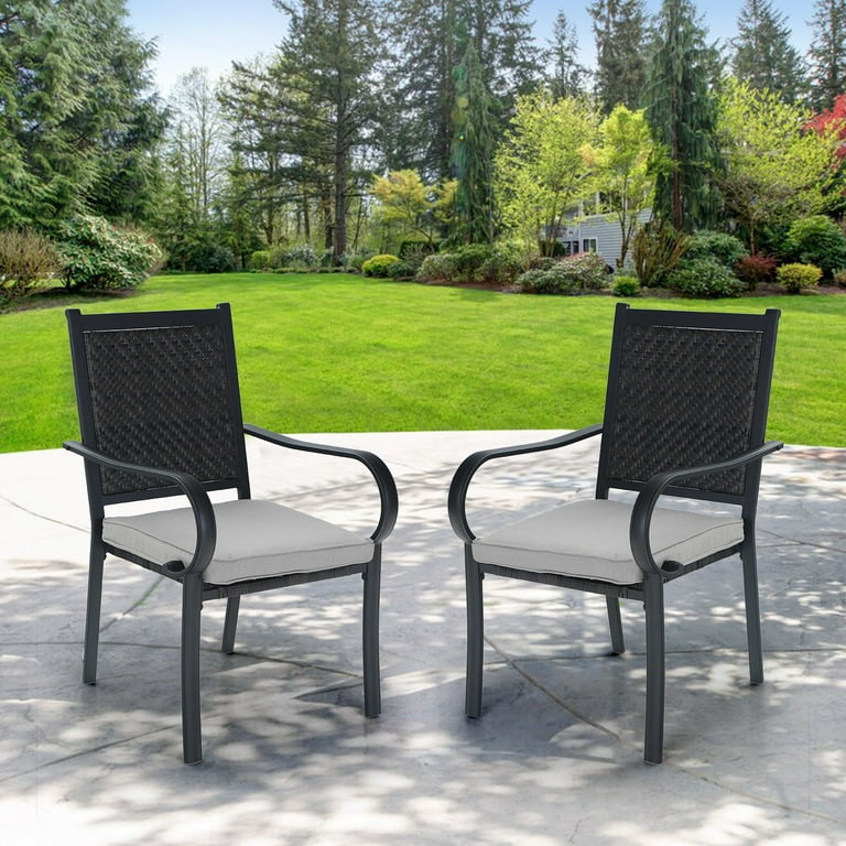 Sophia William Patio Rattan Dining Chairs Set of 2 with Cushions Dark Brown