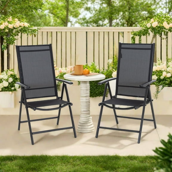 Sophia&William Patio Steel Sling Folding Dining Chairs Set of 2 - Black