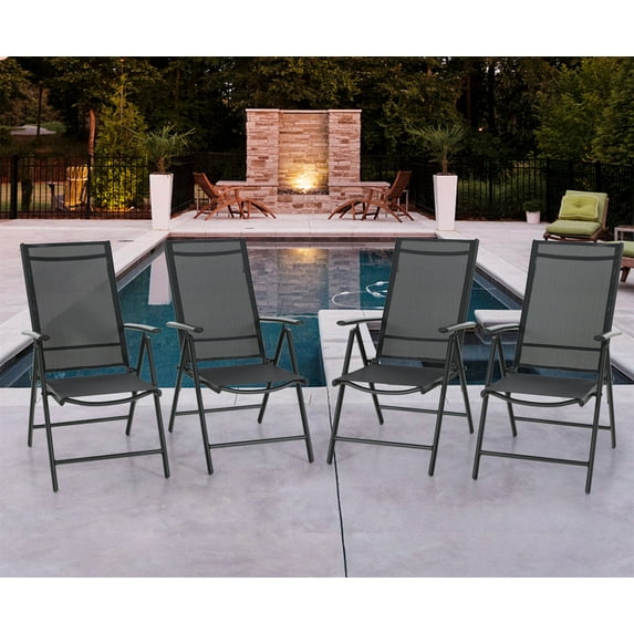 Sophia&William Patio Steel Sling Folding Dining Chairs Set of 4 - Black