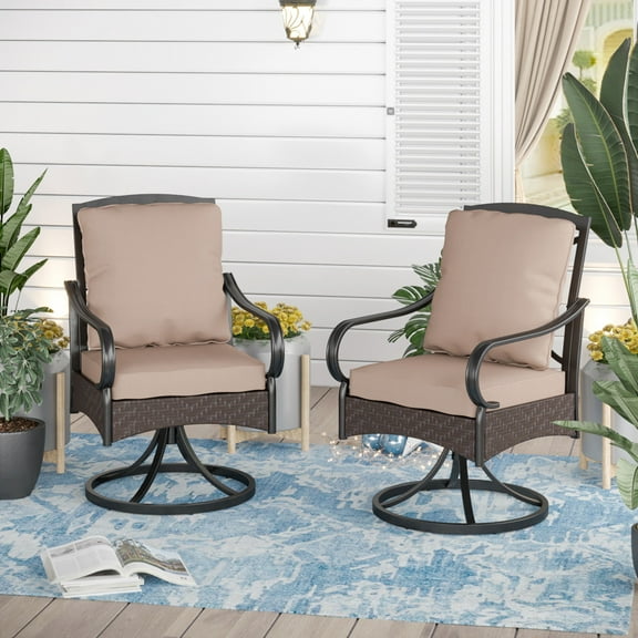 Sophia&William Patio Swivel Dining Chairs Set of 2 with Beige Cushions