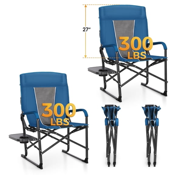 Alpha Joy 2 Pack High Back Heavy-Duty Adjustable Director Chair Oversized Camping Chair with Side Table, Supports 300lbs, Blue