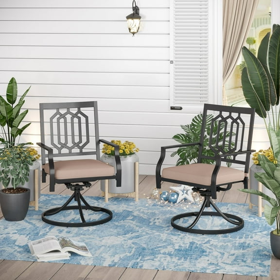 Sophia & William Set of 2 Outdoor Patio Dining Chairs Metal Swivel Chairs with Beige Cushions