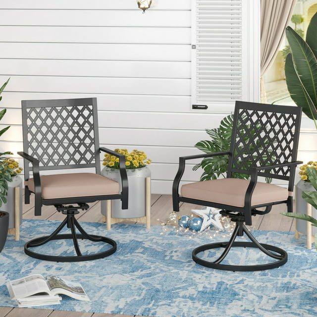 Sophia & William Set of 2 Outdoor Patio Dining Chairs Metal Swivel Chairs with Beige Cushions