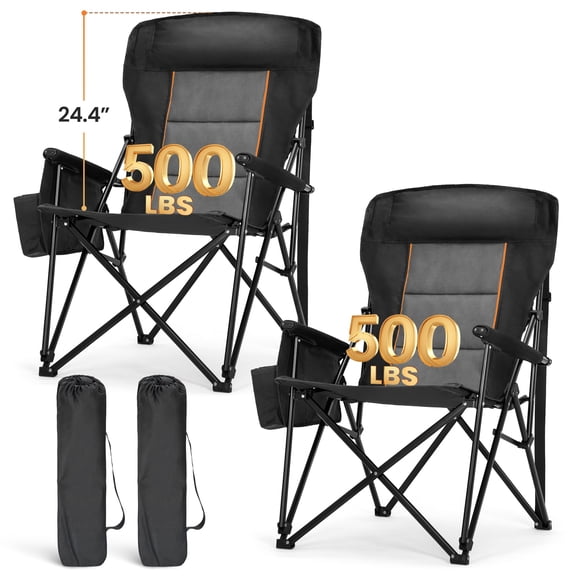 Sophia & William 2-Pack Oversized Camping Chair Heavy Duty High Back Camping Chairs 500lbs Capacity Folding Lawn Chairs with Cup Holder, Portable for Outdoor, Beach and Picnic, Black