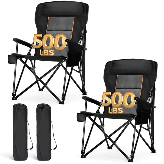 Sophia & William 2-Pack Oversized Camping Chair Heavy Duty High Back Camping Chairs 500lbs Capacity Folding Lawn Chairs with Cup Holder, Portable for Outdoor, Beach and Picnic, Black