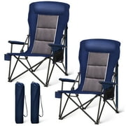 Sophia & William Set of 2 Oversized Camping Chairs Outdoor Foldable High Back Quad Camping Chair Supports 500lbs with Carry Bag, Blue