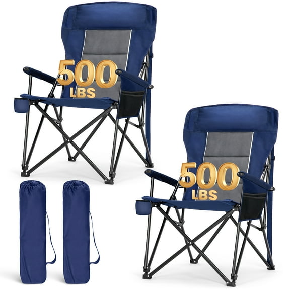 Sophia & William 2-Pack Oversized Camping Chair Heavy Duty High Back Camping Chairs 500lbs Capacity Folding Lawn Chairs with Cup Holder, Portable for Outdoor, Beach and Picnic, Blue