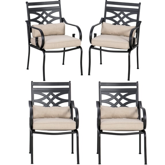 Sophia&William Steel Patio Dining Chairs Set of 4 with Beige Cushion and Pillow