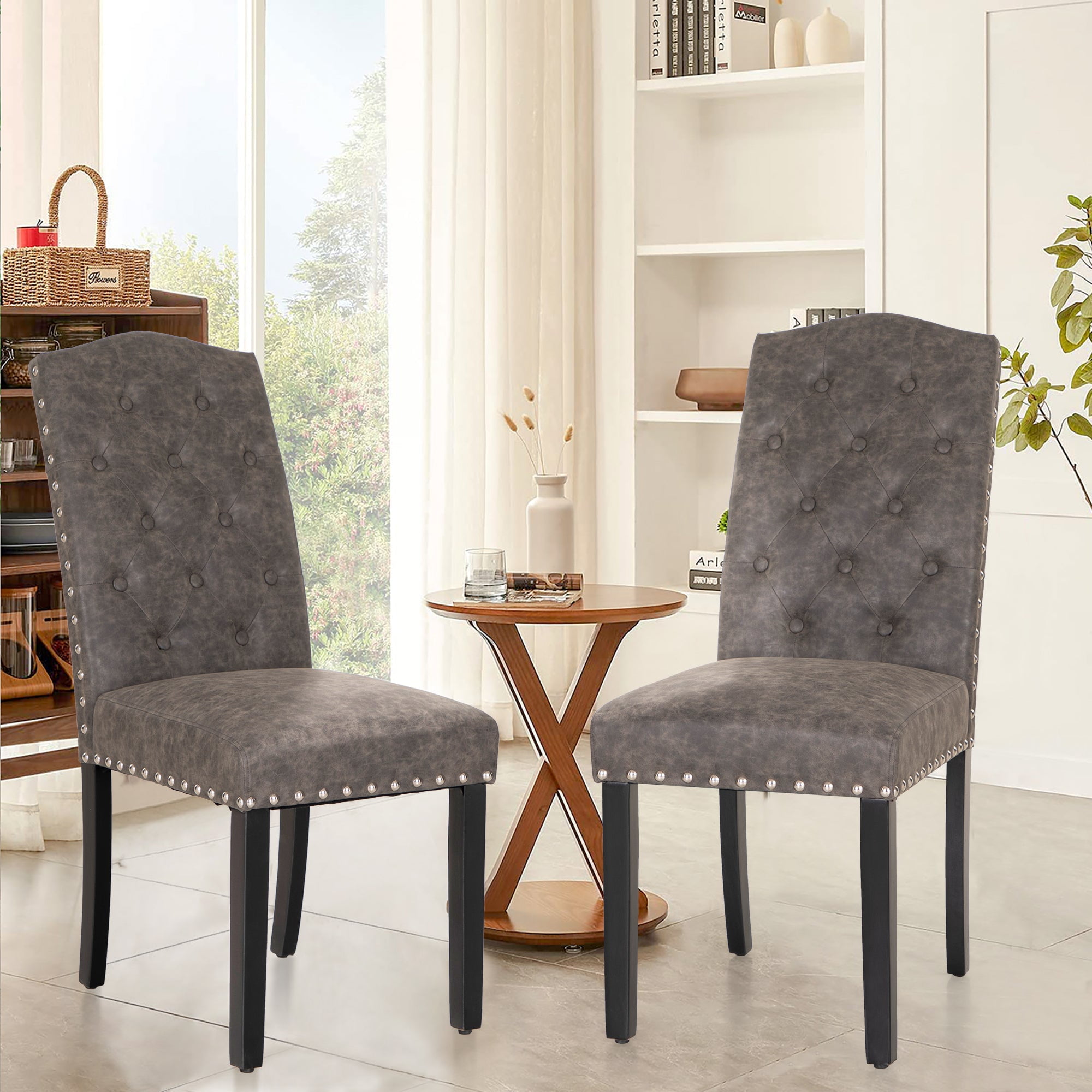 High back faux leather dining chairs hot sale