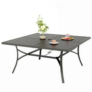 Sophia & William Metal Outdoor Square Dining Table with Umbrella Hole for 8, Black