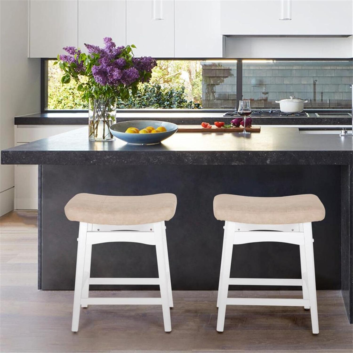 Sophia & William Bar Stools Solid Wood Backless Stools with PU Leather