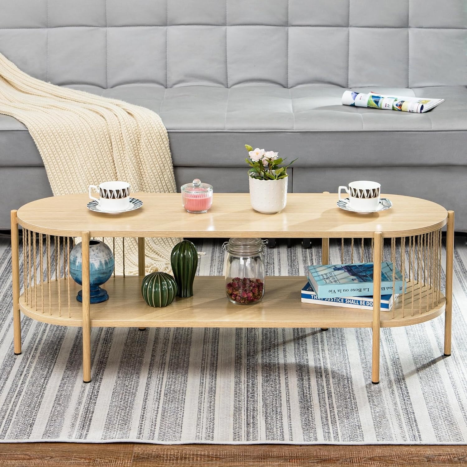 Sophia & William Coffee Room 2Tier Oval Coffee with 47.2" Wood Mid