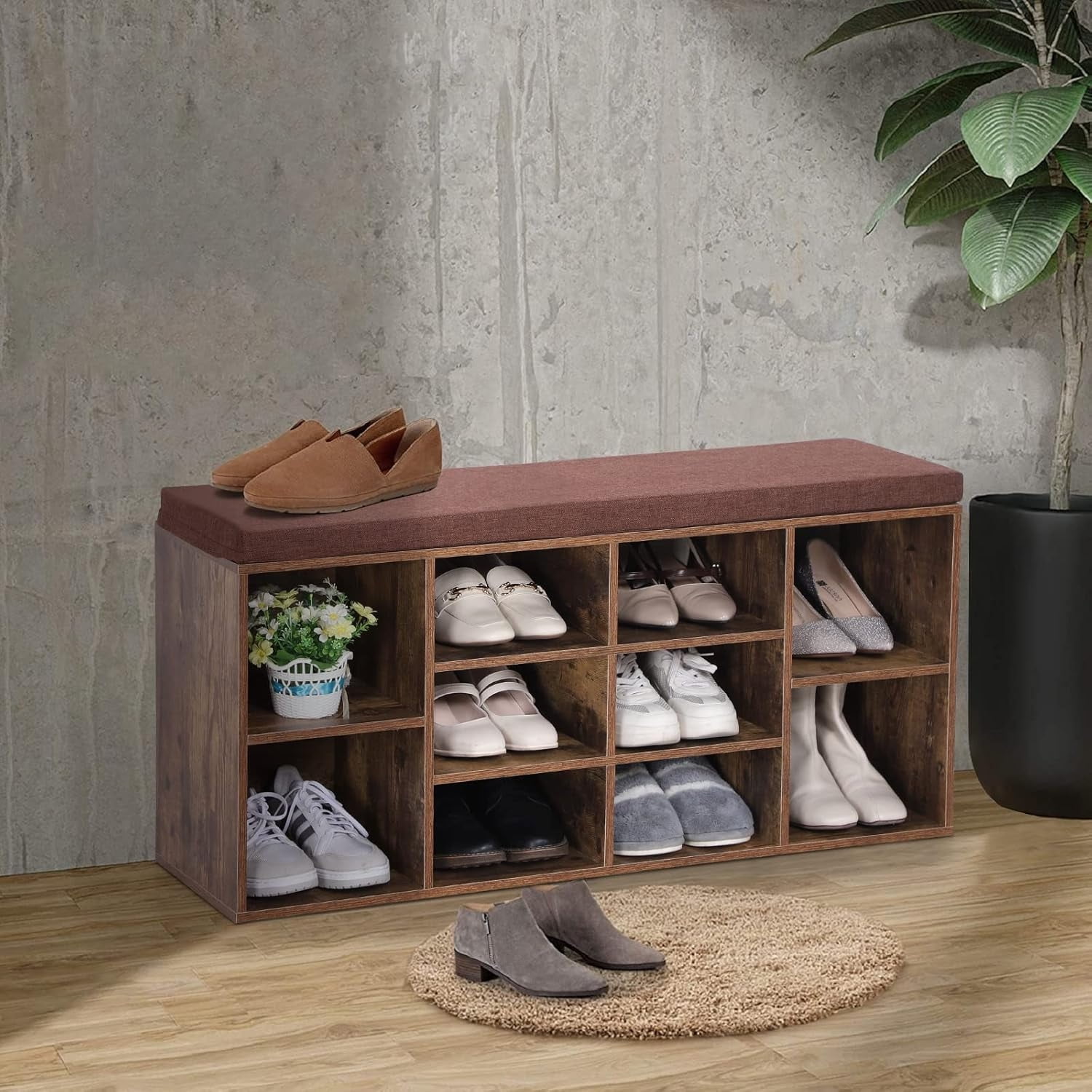 Sophia & William Shoe Bench with 9 Compartments and 1 Cupboard Barn