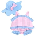 thumbnail image 1 of Sophia's 15" Baby Doll Gingham Summer Romper and Hat, Pink & Blue, 1 of 4