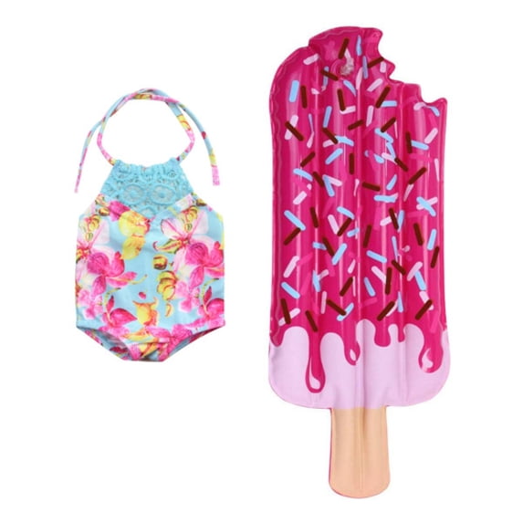 Sophia's - 18" Doll - Floral Print Lace Trim Bathing Suit & Popsicle Pool Float - Pink
